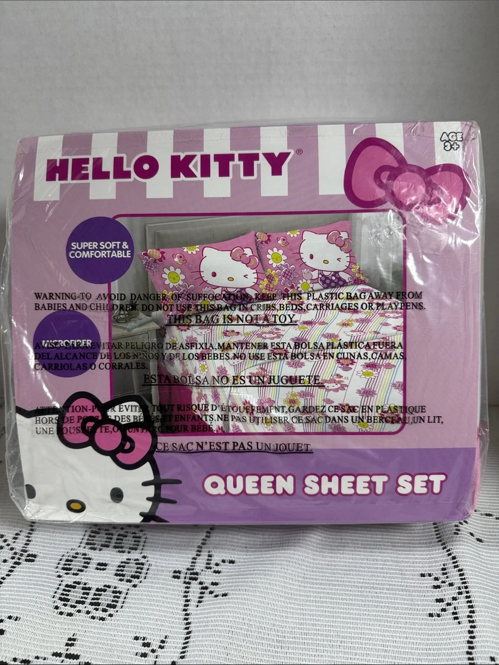 Hello Kitty Queen Size Bed Sheet Set Floral Rainbow Garden Flowers Bees